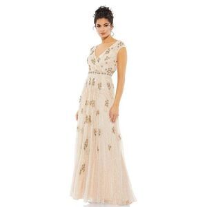 Mac Duggal Embellished Blush Pink Wrap Over Sleeve A-line Gown Dress Size 12